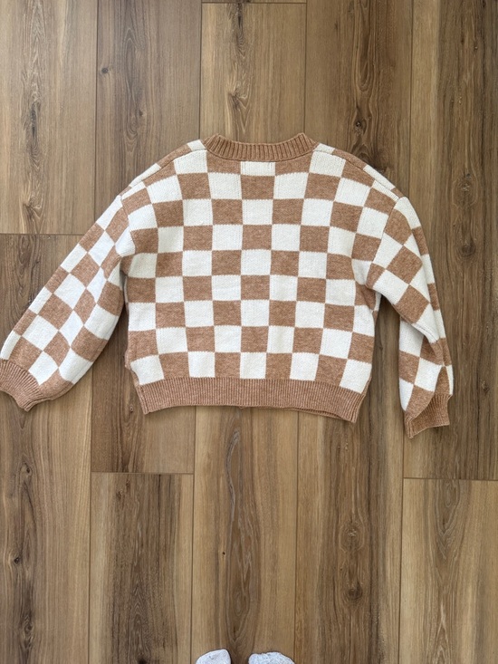Listicle Cream & Tan Checkerboard Button Cardigan - Picture 3 of 3